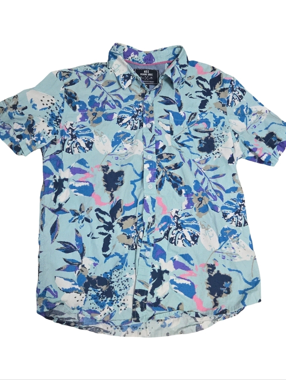 MBX Premium Goods Light Blue Floral Short-Sleeve Button-Down Shirt Size M